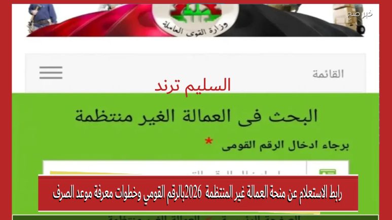 رابط الاستعلام عن منحة العمالة غير المنتظمة 2026 بالرقم القومي وخطوات معرفة موعد الصرف
